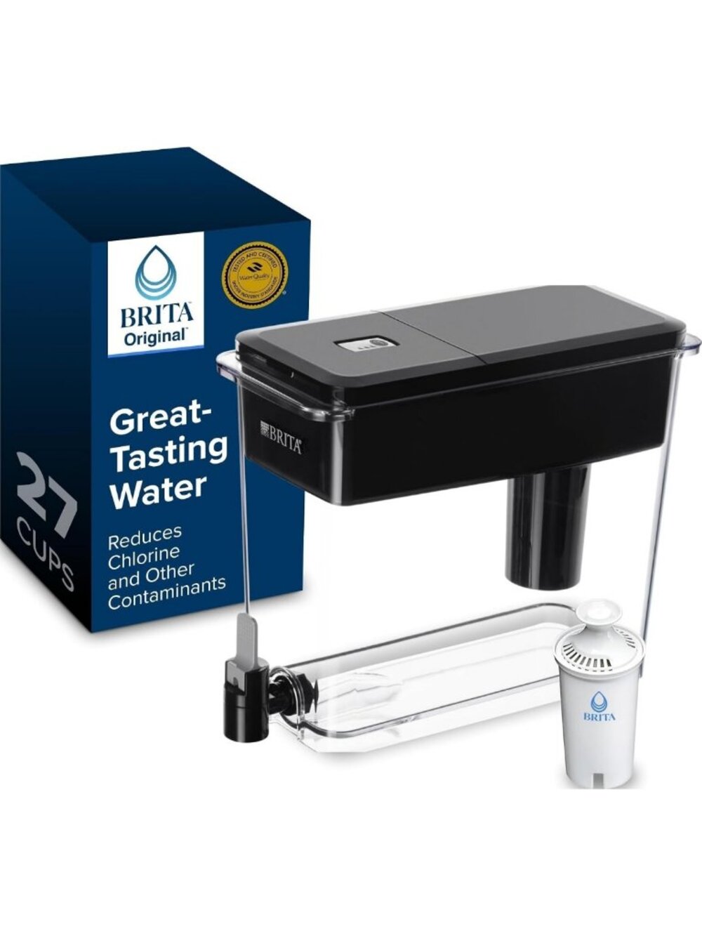 27-Cup Water Dispenser with Filter - Large Capacity, BPA-Free, Black